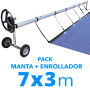 Pack manta térmica Azul + enrollador piscinas 7x3 m