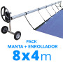 Pack manta térmica Azul + enrollador piscinas 8x4 m