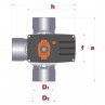 Medidas válvula distribuidora de 3 vías PVC automático