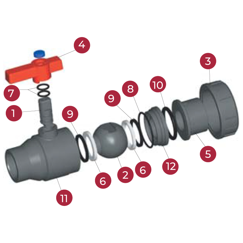 PE-válvula llave de cierre integrada válvula esférica unión roscada irrigación tubería 1"x1" 