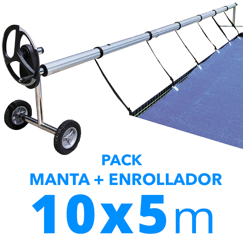 Pack manta térmica Azul + enrollador piscinas 10x5 m
