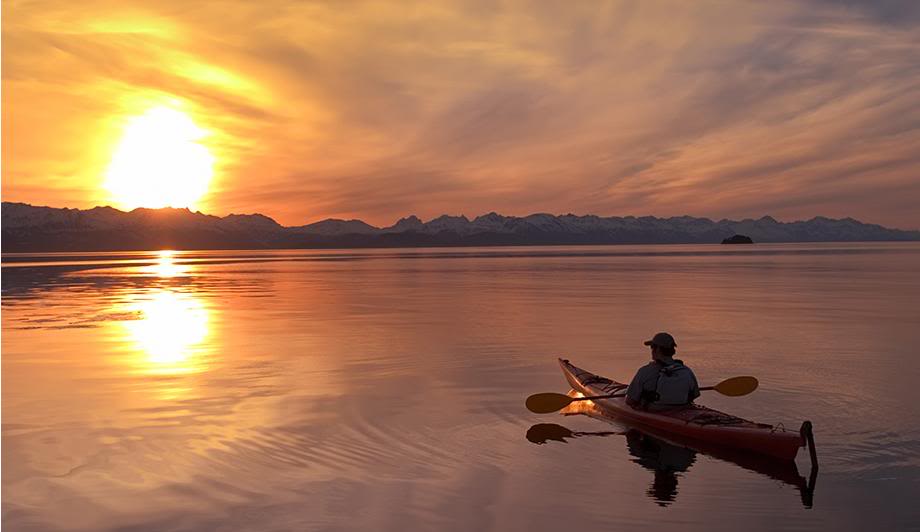 kayak puesta de sol