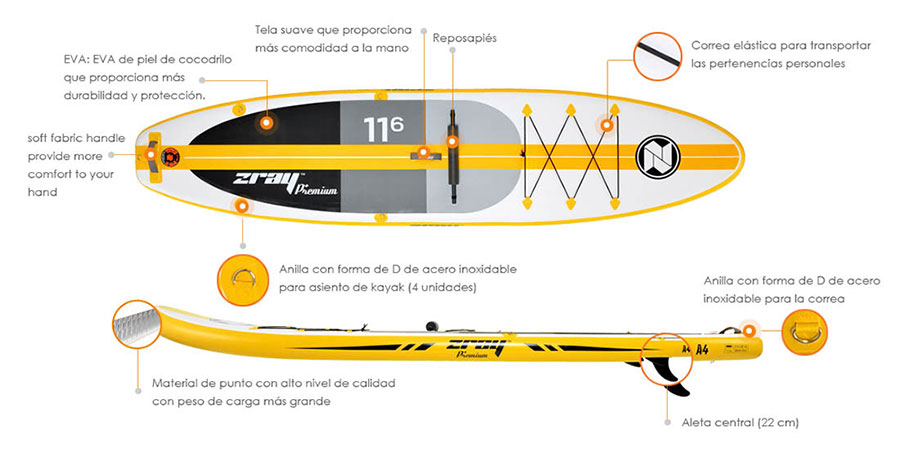 Características del paddle surf zray-a4 Poolstar
